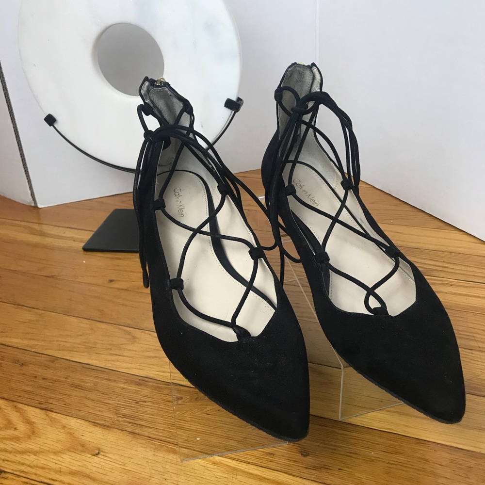 Calvin Klein Black tie up flats